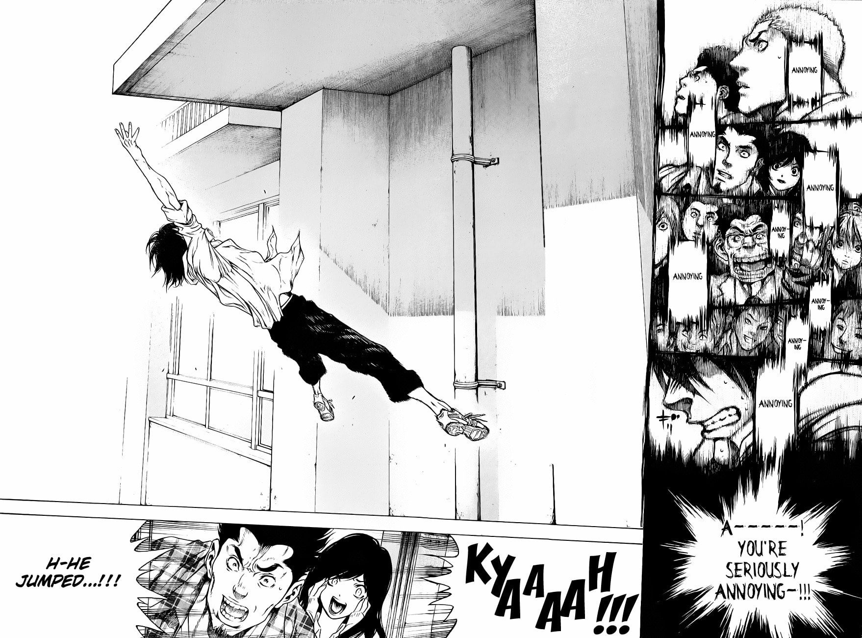 The Climber (Kokou no Hito) Manga Chapter 1 page 34 - School Building Ascension scene